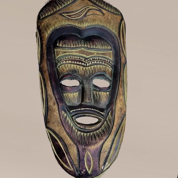 Primitive Hand Carved Tiki South African Mask Wall Decor Solid Wood